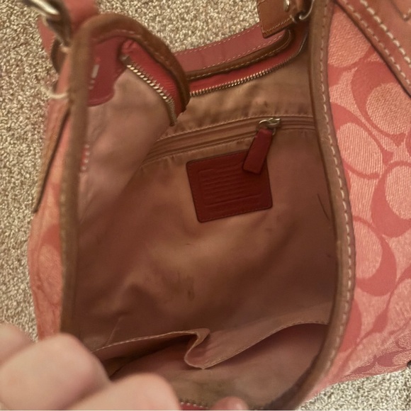 Vintage Coach Y2K Signature C Hot Pink Demi Canvas Leather Shoulder Bag Hobo - Picture 8 of 11
